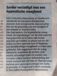 Kranten Artikel. Virtuele Maagband, De Afslank Studio