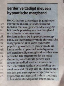 Kranten Artikel. Virtuele Maagband, De Afslank Studio